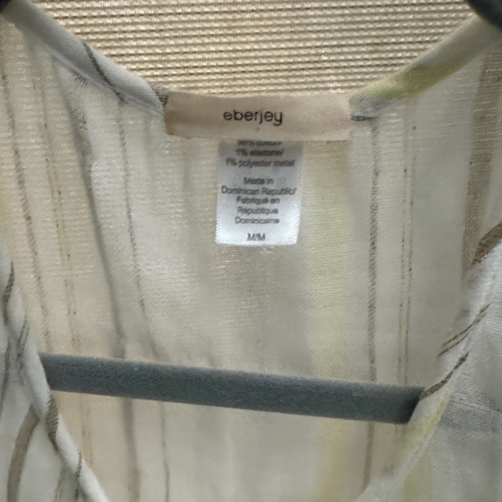 Eberjey Cream Sleep Top with Pale Green Stripes
